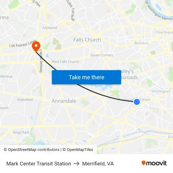 Mark Center Transit Station to Merrifield, VA map