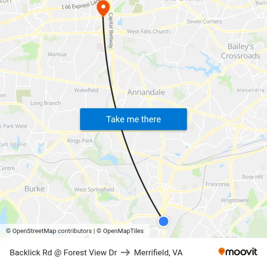Backlick Rd @ Forest View Dr to Merrifield, VA map