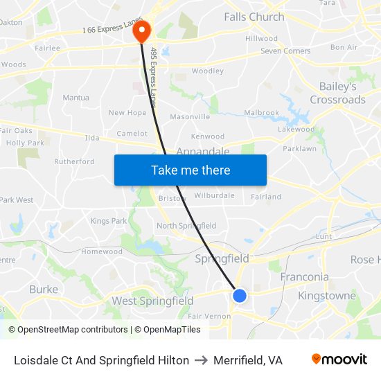 Loisdale Ct And Springfield Hilton to Merrifield, VA map