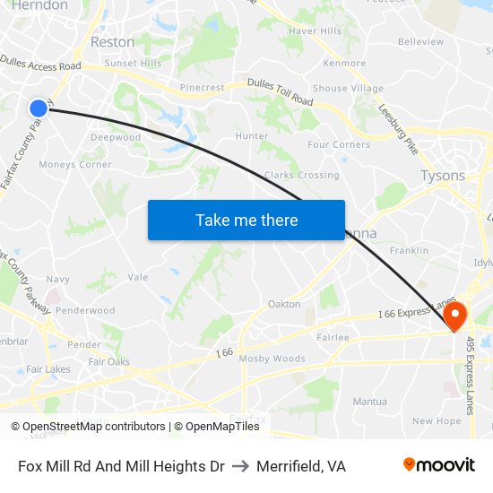 Fox Mill Rd And Mill Heights Dr to Merrifield, VA map