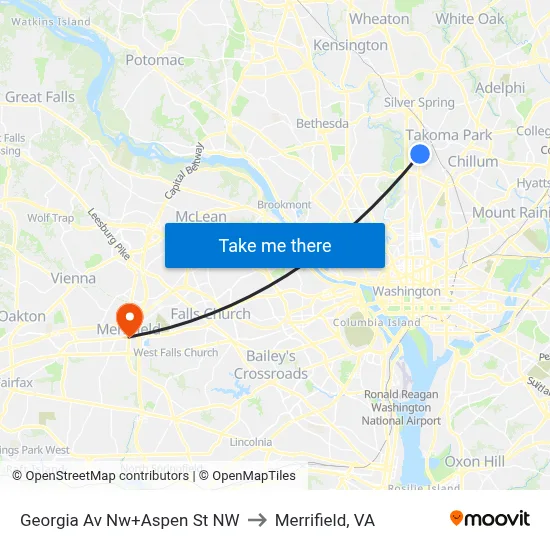 Georgia Av Nw+Aspen St NW to Merrifield, VA map