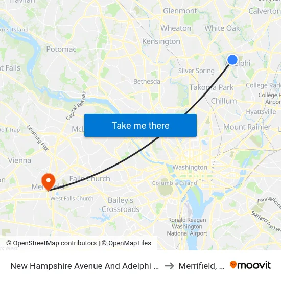 New Hampshire Avenue And Adelphi Road to Merrifield, VA map