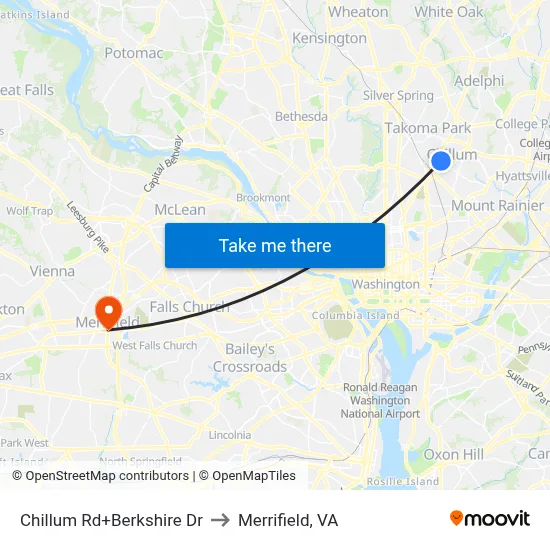 Chillum Rd+Berkshire Dr to Merrifield, VA map