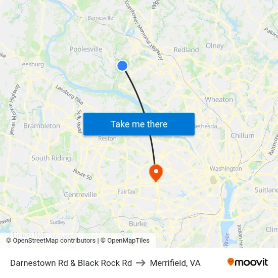 Darnestown Rd & Black Rock Rd to Merrifield, VA map