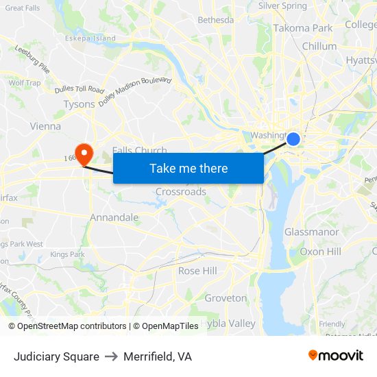 Judiciary Square to Merrifield, VA map