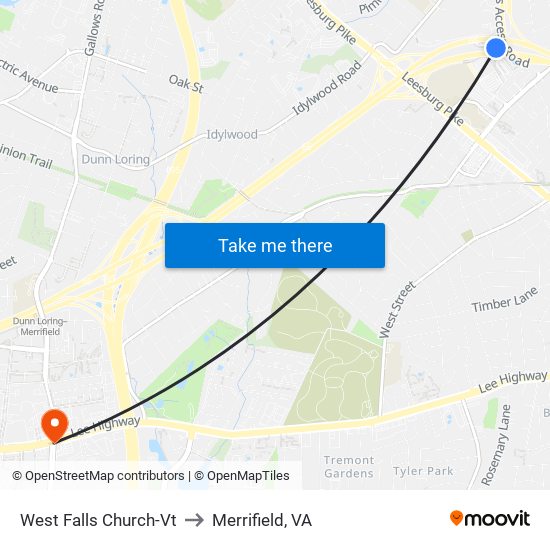 West Falls Church-Vt to Merrifield, VA map