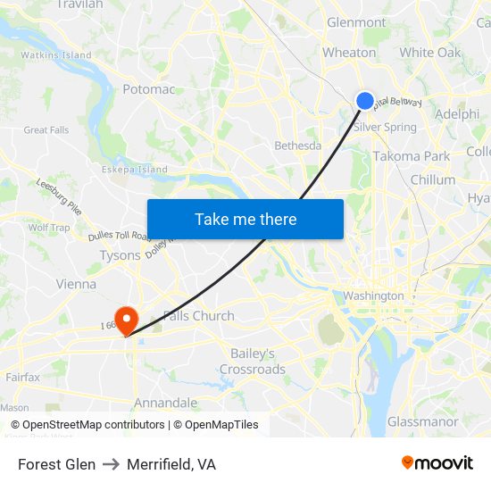 Forest Glen to Merrifield, VA map