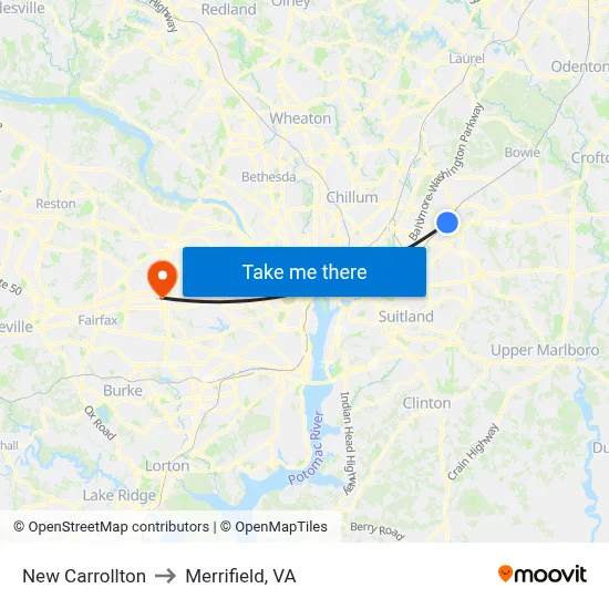 New Carrollton to Merrifield, VA map