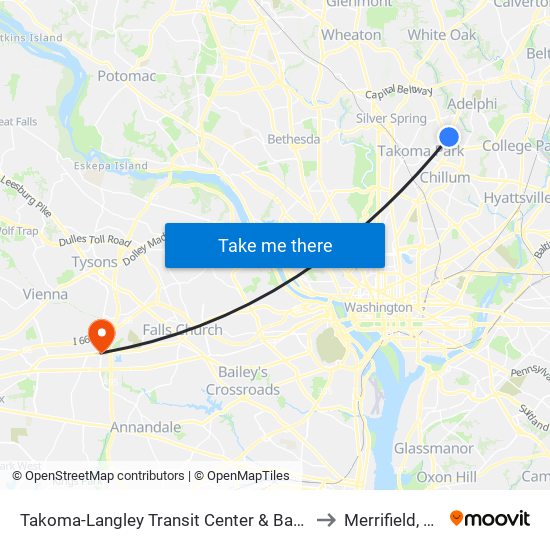 Takoma-Langley Transit Center & Bay E to Merrifield, VA map