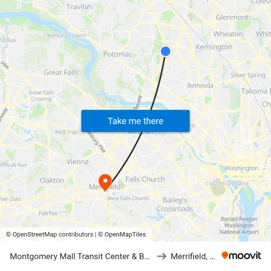 Montgomery Mall Transit Center & Bay A to Merrifield, VA map