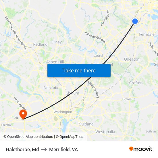 Halethorpe, Md to Merrifield, VA map