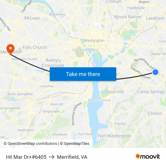 Hil Mar Dr+#6405 to Merrifield, VA map
