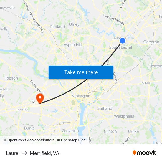 Laurel to Merrifield, VA map