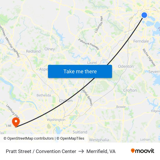 Pratt Street / Convention Center to Merrifield, VA map