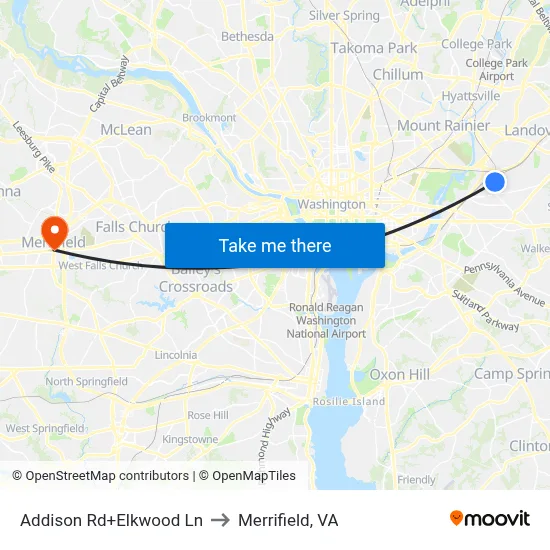 Addison Rd+Elkwood Ln to Merrifield, VA map