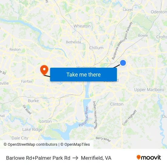 Barlowe Rd+Palmer Park Rd to Merrifield, VA map