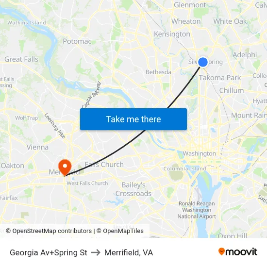 Georgia Av+Spring St to Merrifield, VA map
