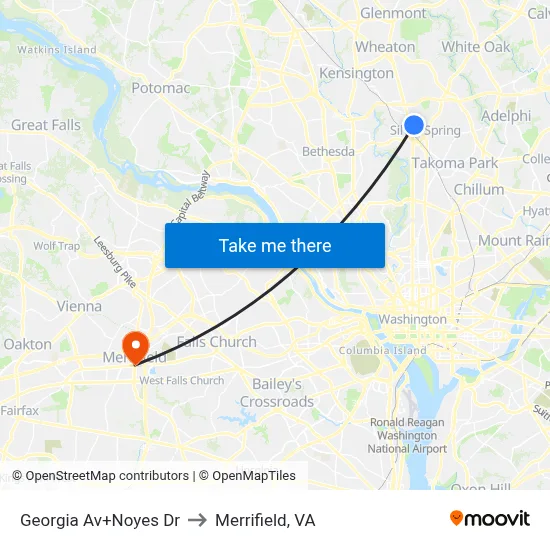 Georgia Av+Noyes Dr to Merrifield, VA map