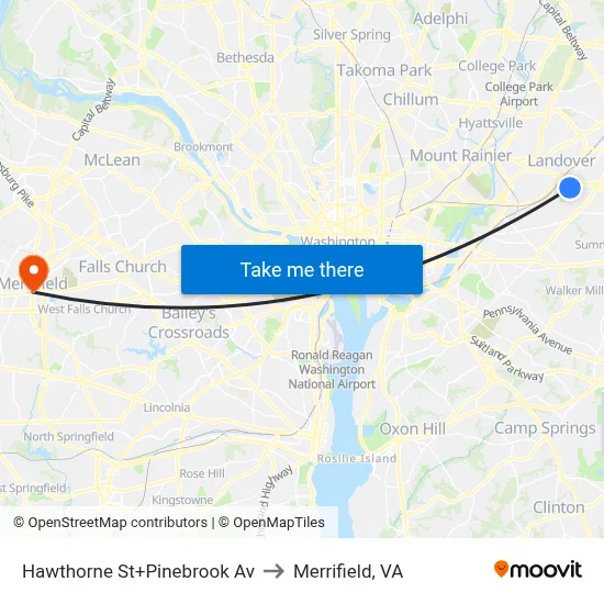 Hawthorne St+Pinebrook Av to Merrifield, VA map