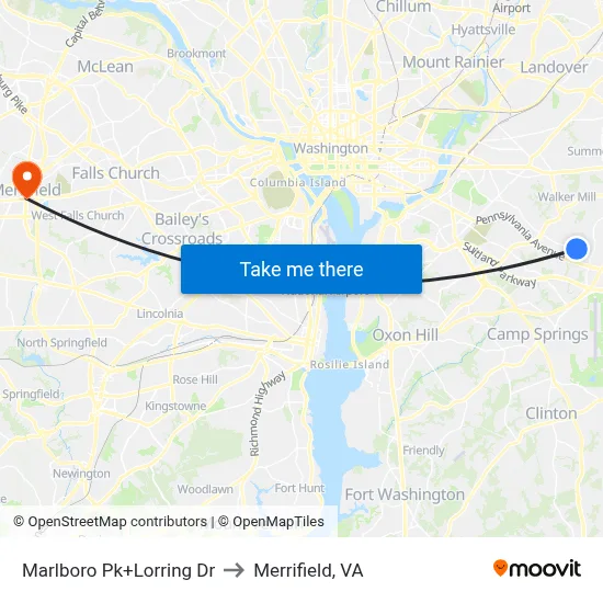 Marlboro Pk+Lorring Dr to Merrifield, VA map