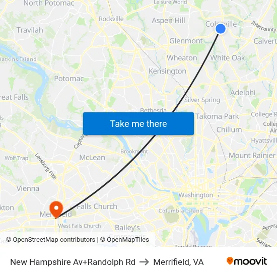 New Hampshire Av+Randolph Rd to Merrifield, VA map