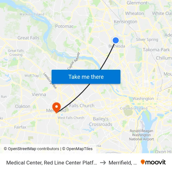 Medical Center, Red Line Center Platform to Merrifield, VA map