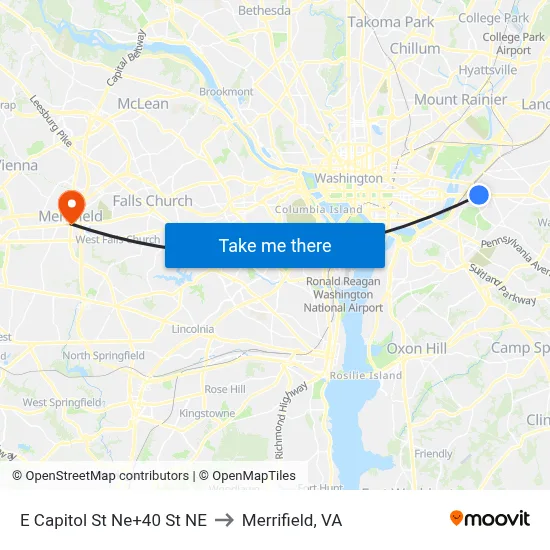 E Capitol St Ne+40 St NE to Merrifield, VA map