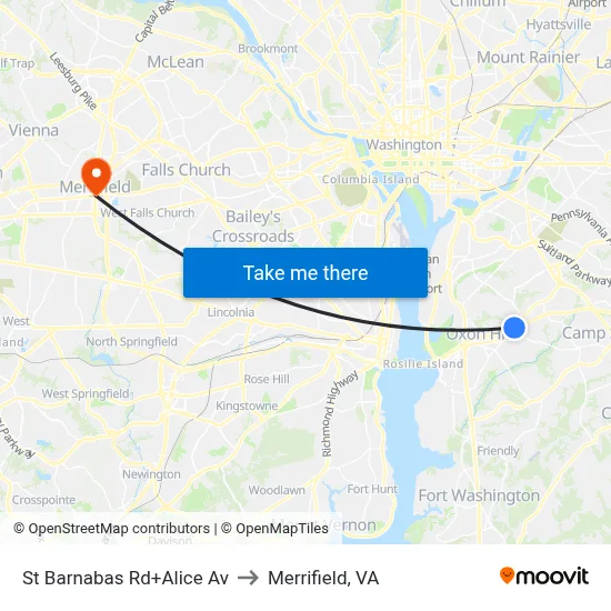 St Barnabas Rd+Alice Av to Merrifield, VA map