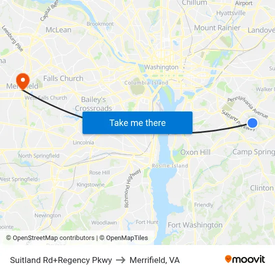 Suitland Rd+Regency Pkwy to Merrifield, VA map