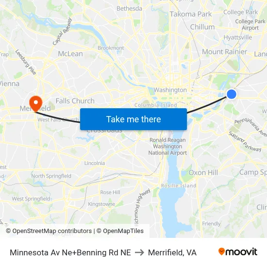 Minnesota Av Ne+Benning Rd NE to Merrifield, VA map
