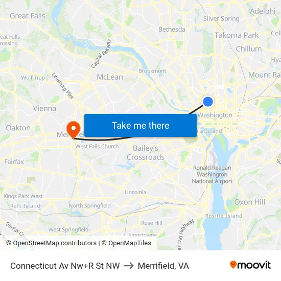Connecticut Av Nw+R St NW to Merrifield, VA map