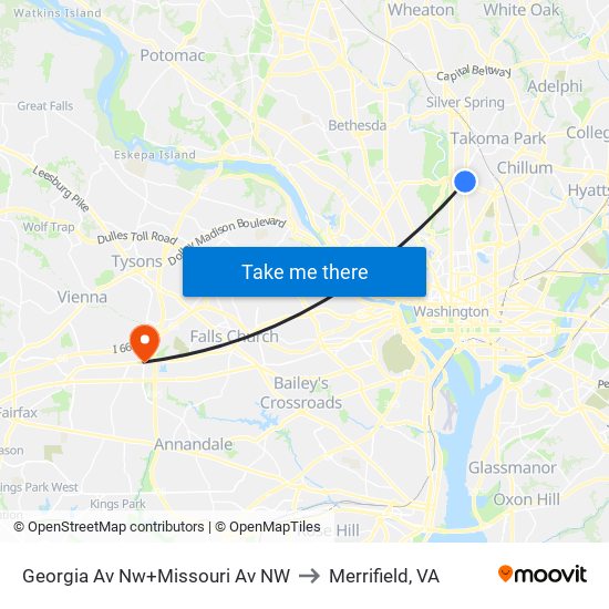 Georgia Av Nw+Missouri Av NW to Merrifield, VA map