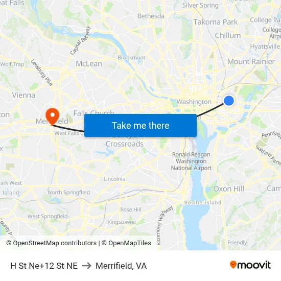 H St Ne+12 St NE to Merrifield, VA map