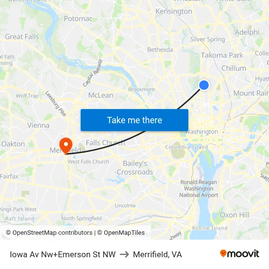 Iowa Av Nw+Emerson St NW to Merrifield, VA map