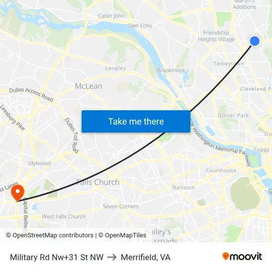 Military Rd Nw+31 St NW to Merrifield, VA map