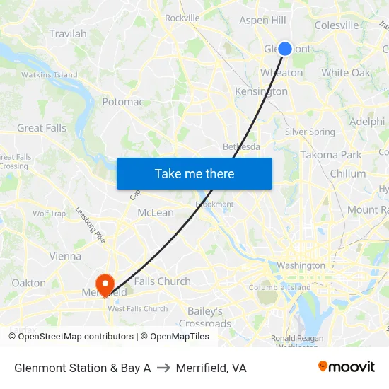 Glenmont Station & Bay A to Merrifield, VA map