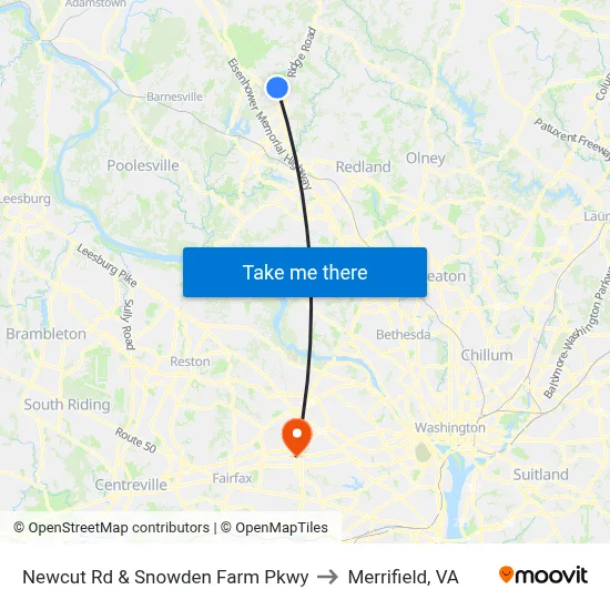 Newcut Rd & Snowden Farm Pkwy to Merrifield, VA map