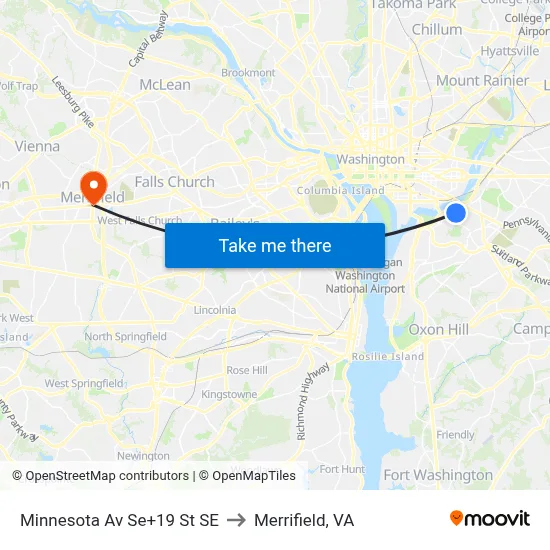 Minnesota Av Se+19 St SE to Merrifield, VA map