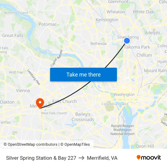 Silver Spring Station & Bay 227 to Merrifield, VA map