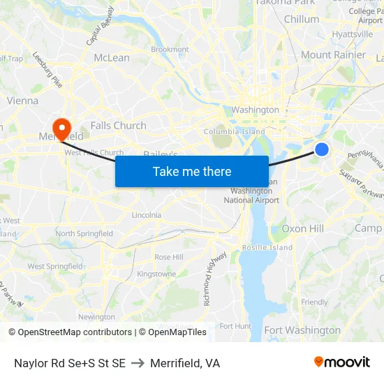 Naylor Rd Se+S St SE to Merrifield, VA map