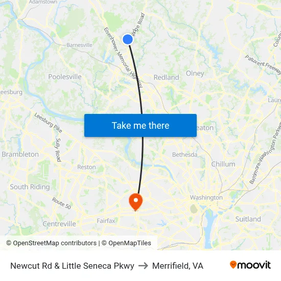 Newcut Rd & Little Seneca Pkwy to Merrifield, VA map