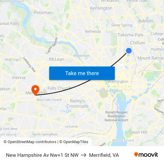 New Hampshire Av Nw+1 St NW to Merrifield, VA map