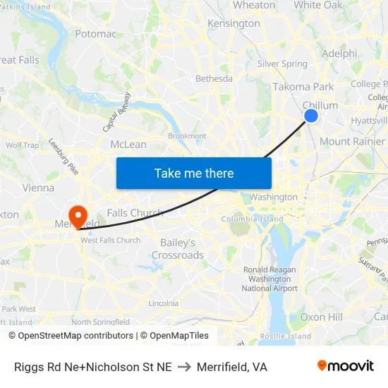 Riggs Rd Ne+Nicholson St NE to Merrifield, VA map