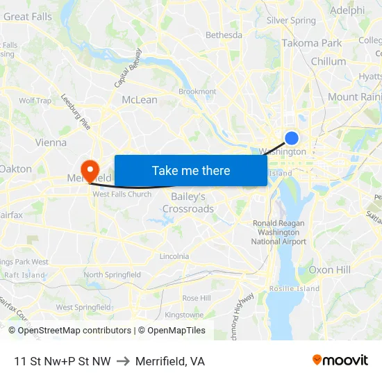 11 St Nw+P St NW to Merrifield, VA map