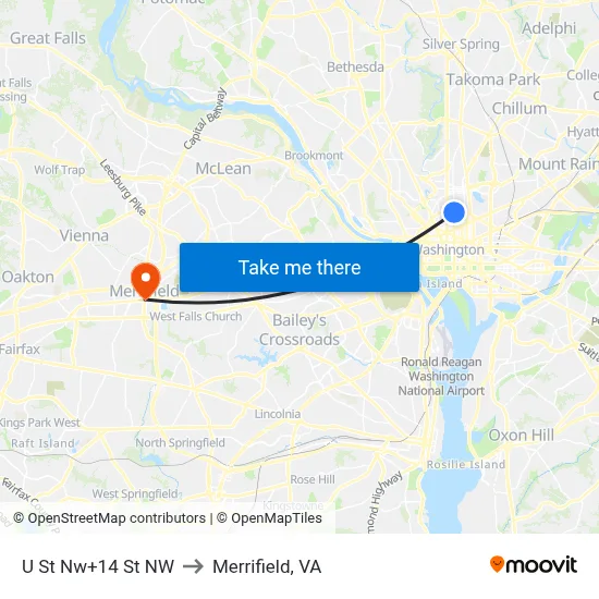 U St Nw+14 St NW to Merrifield, VA map