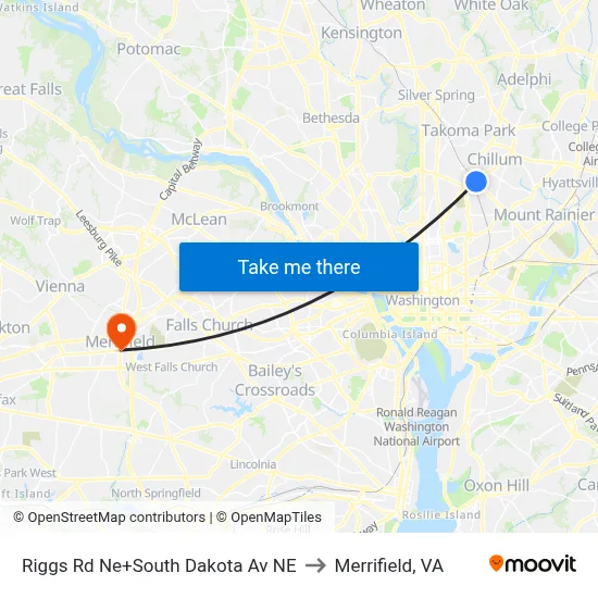 Riggs Rd Ne+South Dakota Av NE to Merrifield, VA map