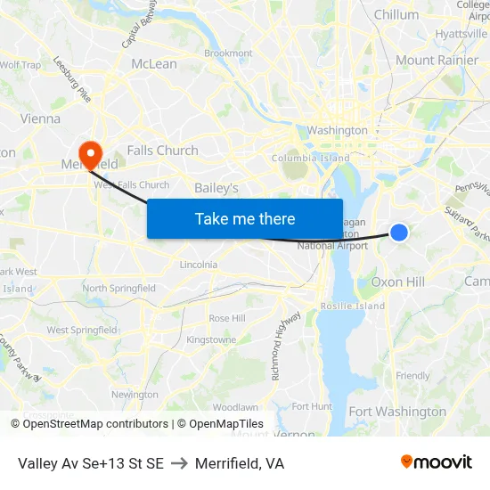 Valley Av Se+13 St SE to Merrifield, VA map