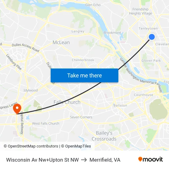 Wisconsin Av Nw+Upton St NW to Merrifield, VA map