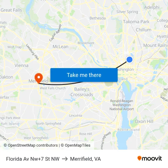 Florida Av Nw+7 St NW to Merrifield, VA map