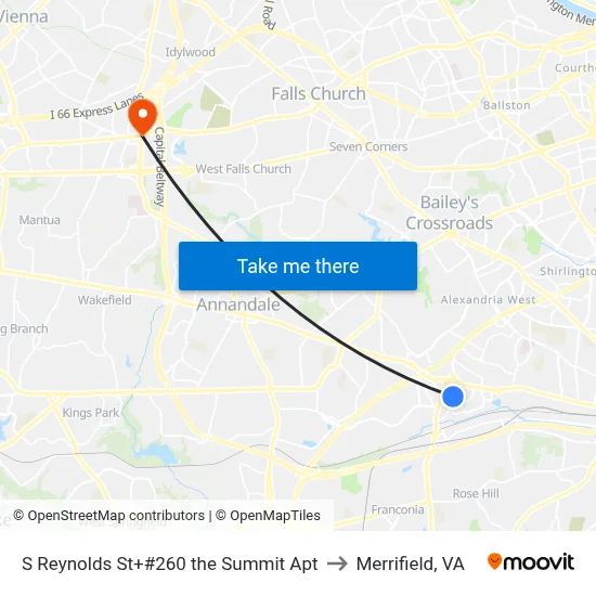 S Reynolds St+#260 the Summit Apt to Merrifield, VA map